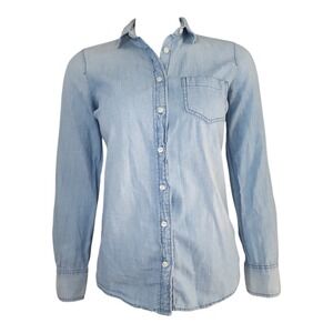 J Crew Mercantile Top Shirt Womens Size XXS Blue Chambray Button Front Casual